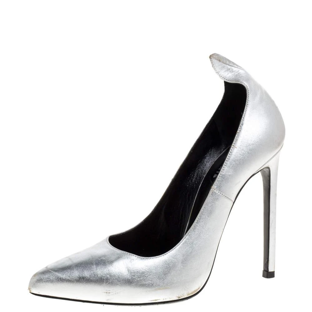 Yves Saint Laurent Saint Laurent Paris Silver Leather Thorn Pointed Toe Pumps Size 37 1