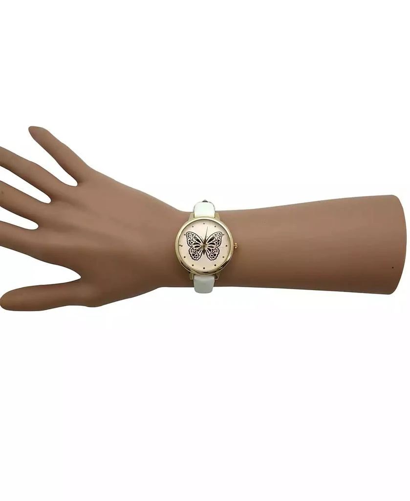 Olivia Pratt WhiteThin Faux Leather Butterfly Face Women Watch 3