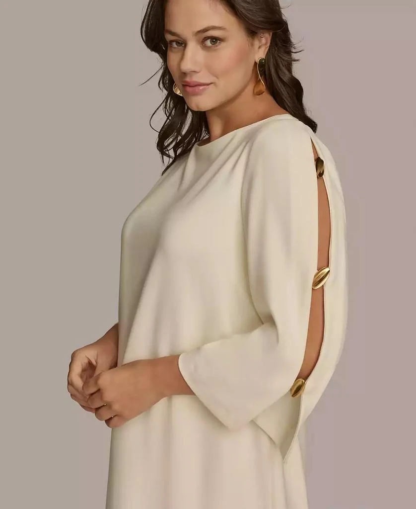 Donna Karan Plus Size Boat-Neck Embellished-Slit-Sleeve Dress 3