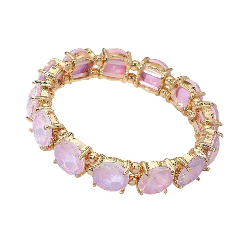 FASHNZFAB Round Stone Cluster Beaded Stretch Evening Bracelet 2