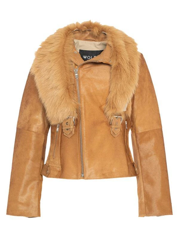 WOLFIE FURS Made For Generations Calf Leather 
Toscana Shearling Moto Jacket 1
