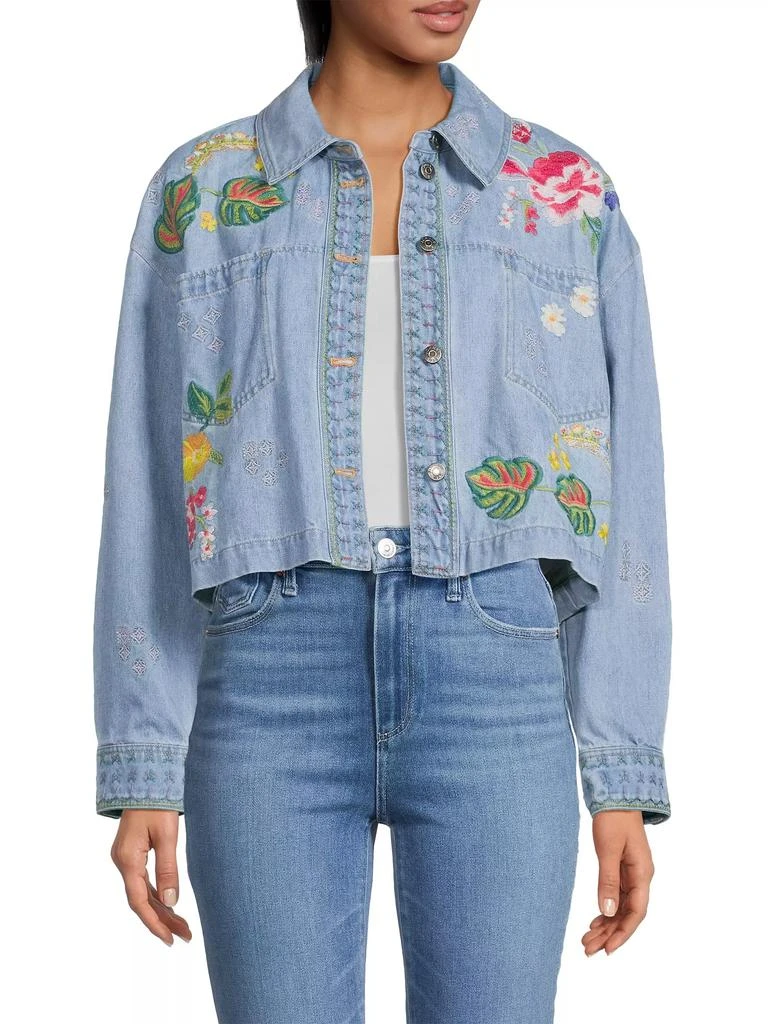 Johnny Was Jeanette Embroidered Floral Denim Crop Jacket 3