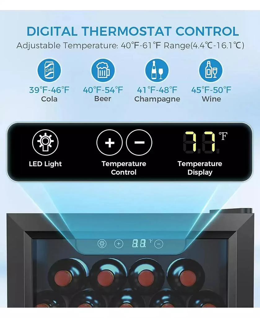 Cowsar 1.3 cu.ft 12 Bottle 48 Can Wine Cooler/Mini Fridge/Beverage Refrigerator Countertop Clear Glass Door for Beer&Soda 6