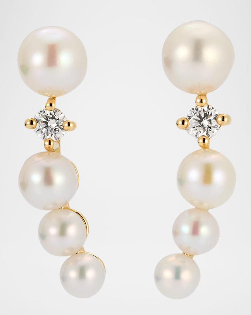 Mizuki 14K Yellow Gold Diamond and Freshwater Pearl Earrings, 3-5mm