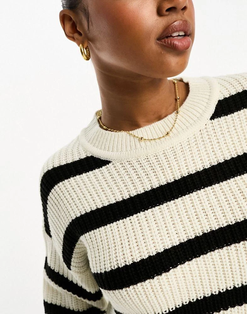 JDY JDY knitted crew neck stripe  jumper in black & cream 3