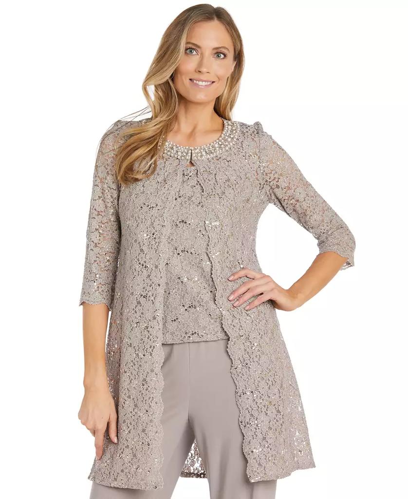 R & M Richards Petite Sequin Lace Jacket, Tank & Pants Set