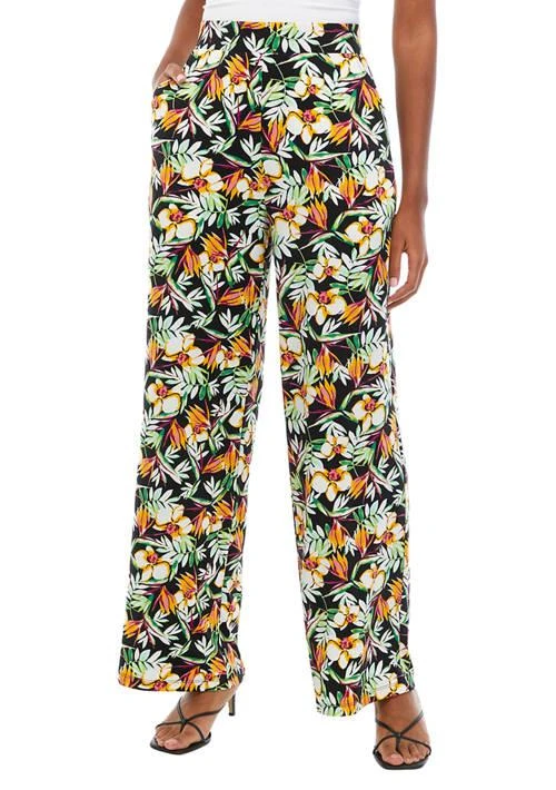 Joan Vass Vass New York Womens Wide Leg Pull On Printed Pants 1