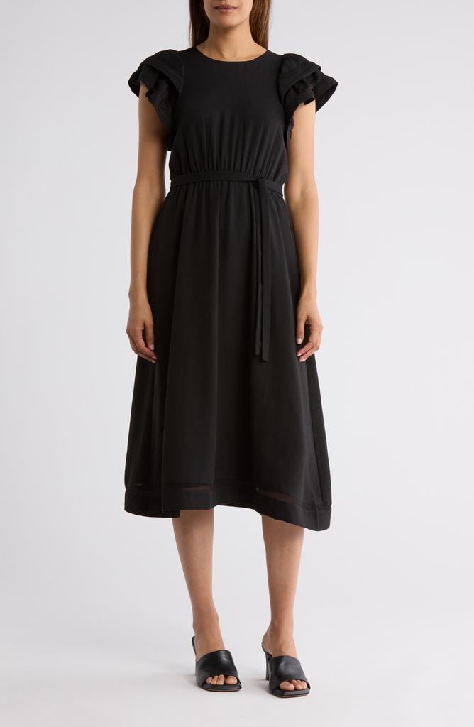 DR2 by Daniel Rainn Double Ruffle Flutter Sleeve Fit & Flare Midi Dress