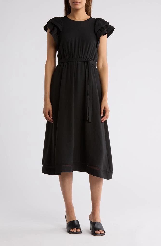 DR2 by Daniel Rainn Double Ruffle Flutter Sleeve Fit & Flare Midi Dress 1