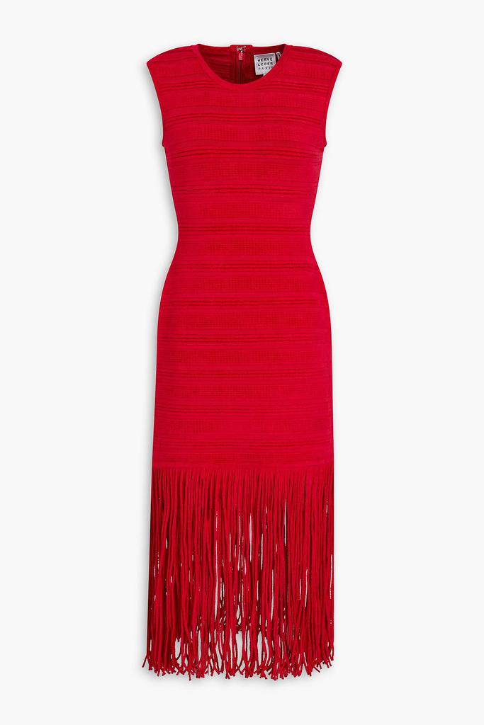 Herve Leger Fringed textured chenille midi dress