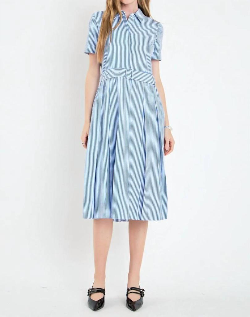 English Factory Cindy Striped Midi Dress In Blue/white