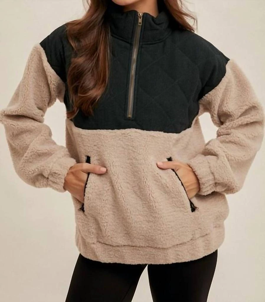 Hem & Thread Hem & Thread - Half Zip Quilted Jacquard Fuzzy Pullover 1
