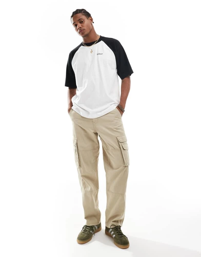 HOLLISTER Hollister back print heavyweight boxy fit raglan baseball t-shirt in white/black 2