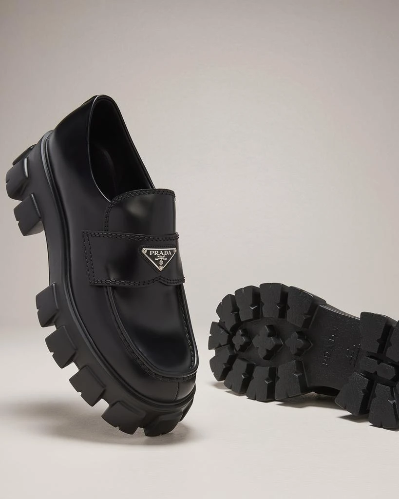 Prada Men's Monolith Lug-Sole Brushed Leather Loafers 6
