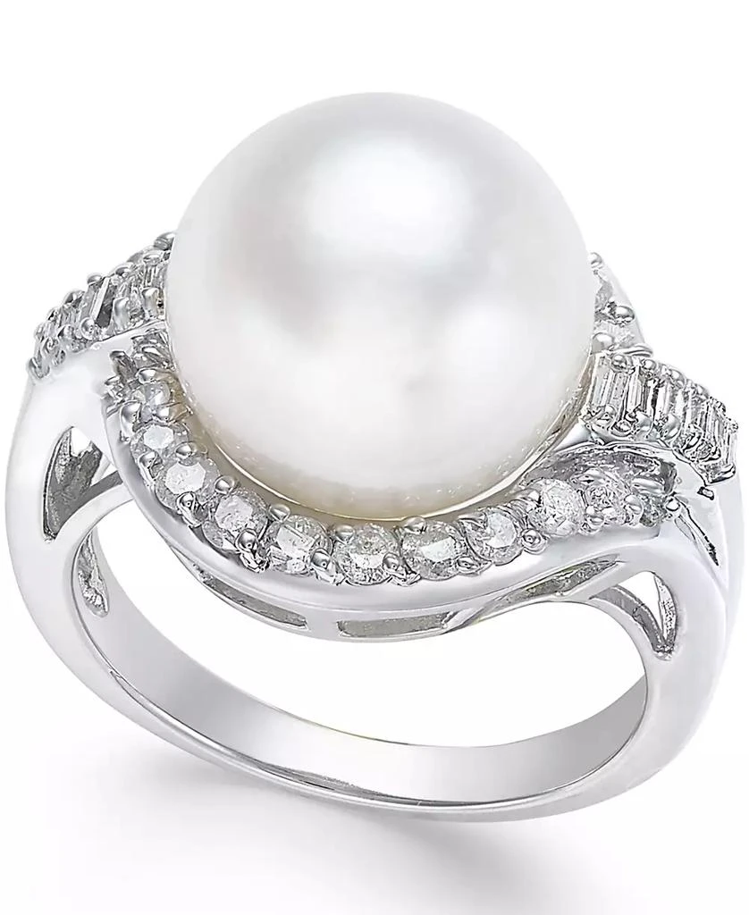 Macy
s Cultured South Sea Pearl (12mm) and Diamond (5/8 ct. t.w.) Ring in 14k White Gold