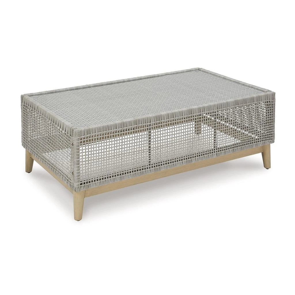 Hivvago Yami 50 Inch Outdoor Coffee Table, Resin Wicker, Tempered Glass Top, Gray