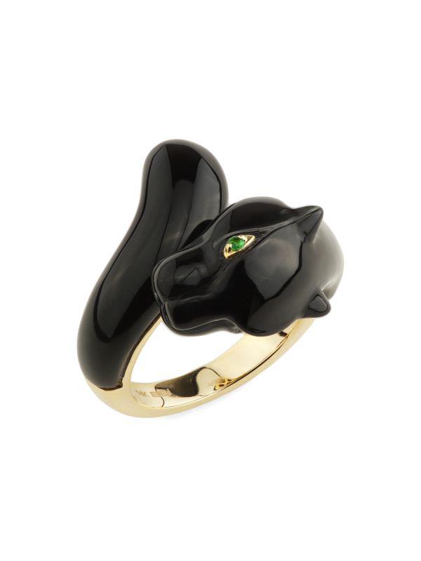Effy 14K Yellow Gold, Tsavorite & Onyx Panther Ring
