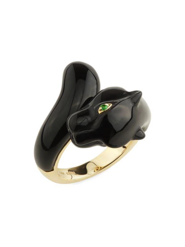 Effy 14K Yellow Gold, Tsavorite & Onyx Panther Ring 1