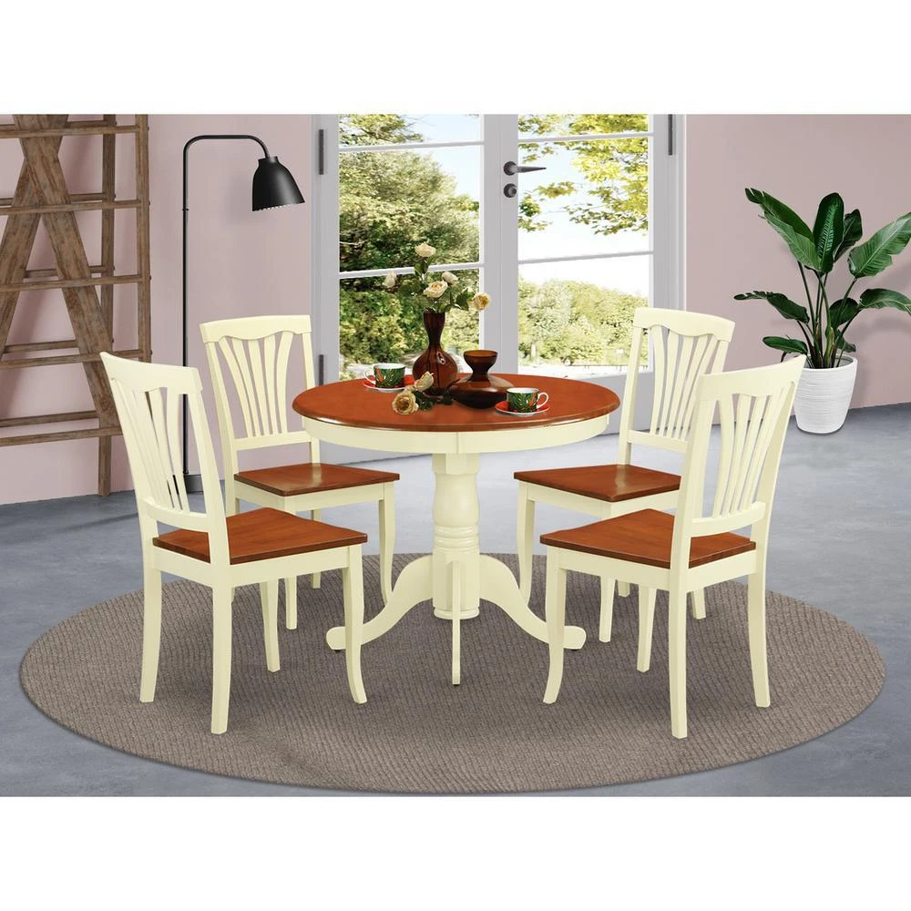 East West Furniture 5 Pc small Kitchen Table set-round Kitchen Table and 4 Chairs for Dining room