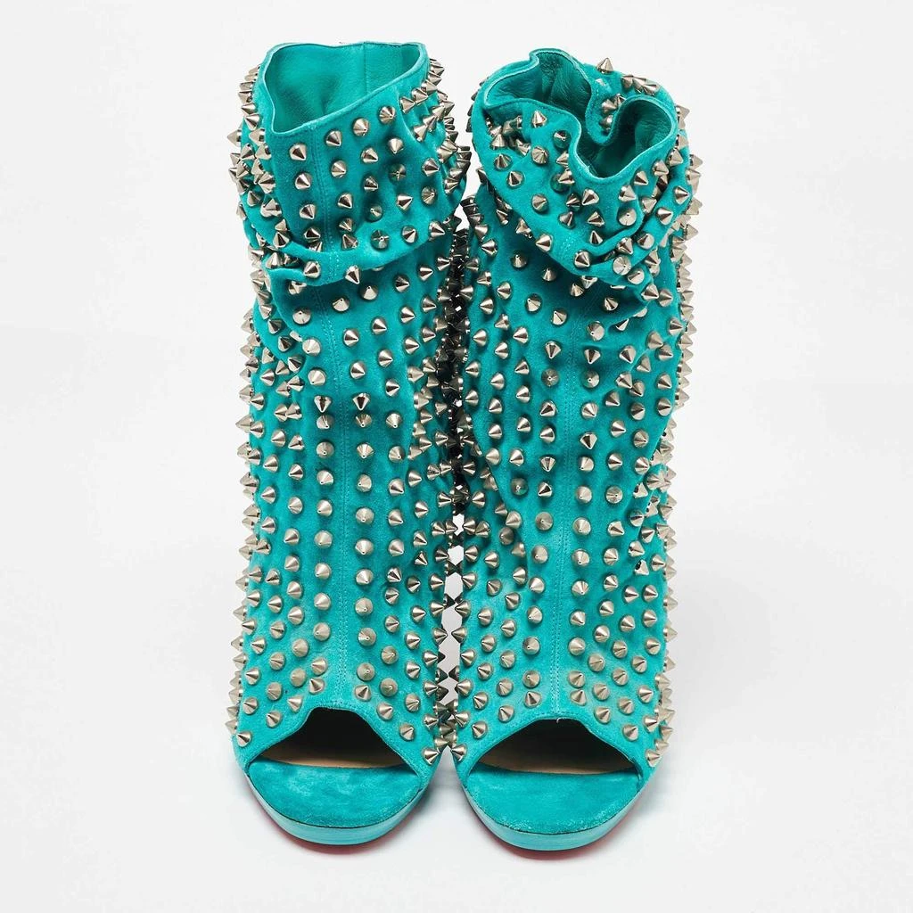 Christian Louboutin Christian Louboutin Aqua Blue Suede Guerilla Spiked Ankle Length Boots Size 36 3
