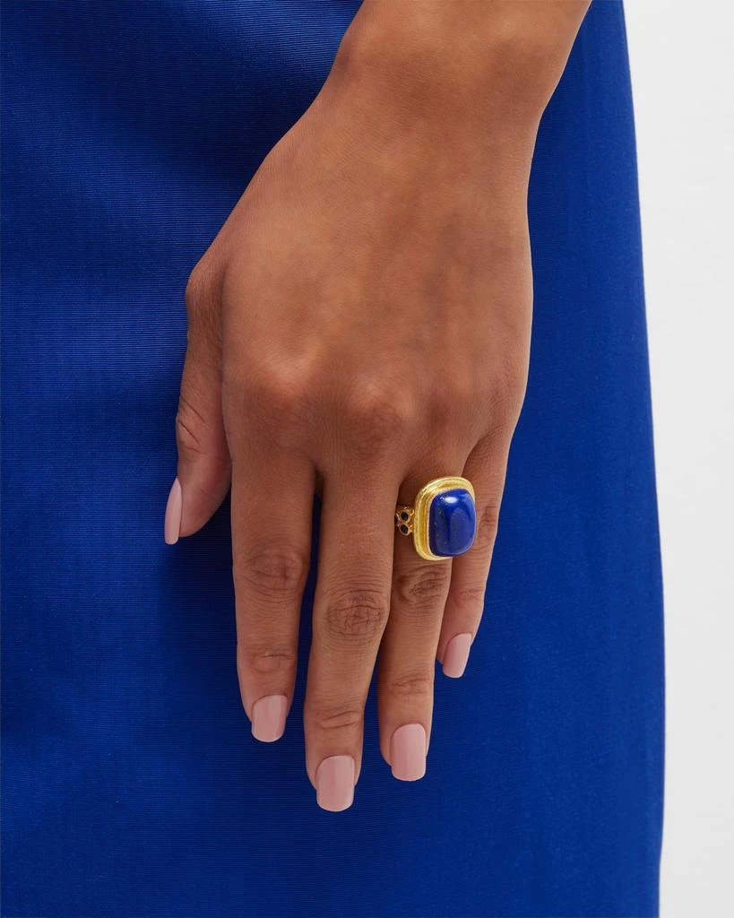 Elizabeth Locke 19K Lapis Cushion Ring with Blue Sapphires 2