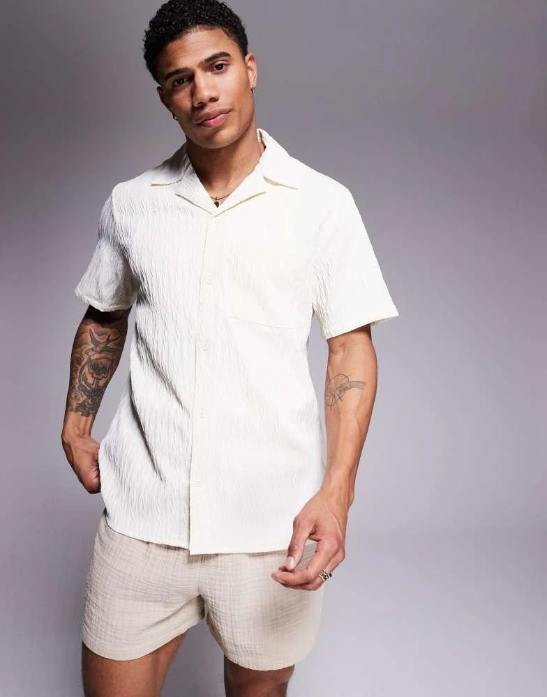 South Beach South Beach textured short sleeve beach shirt in cream 1