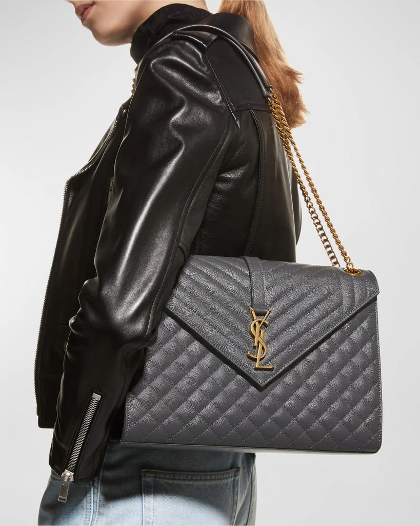 Yves Saint Laurent Envelope Triquilt Large YSL Shoulder Bag in Grained Leather 3