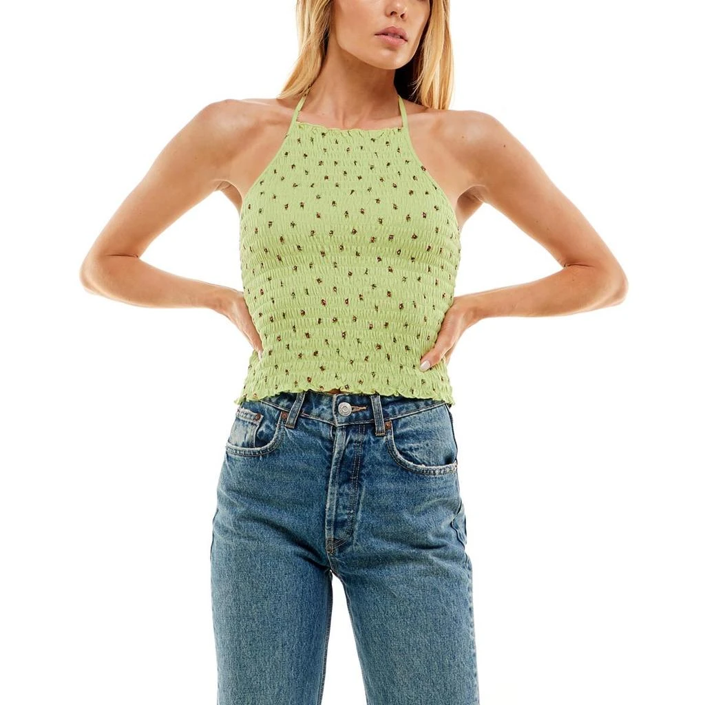 Ultra Flirt Juniors Womens Smocked Tie Neck Halter Top 1