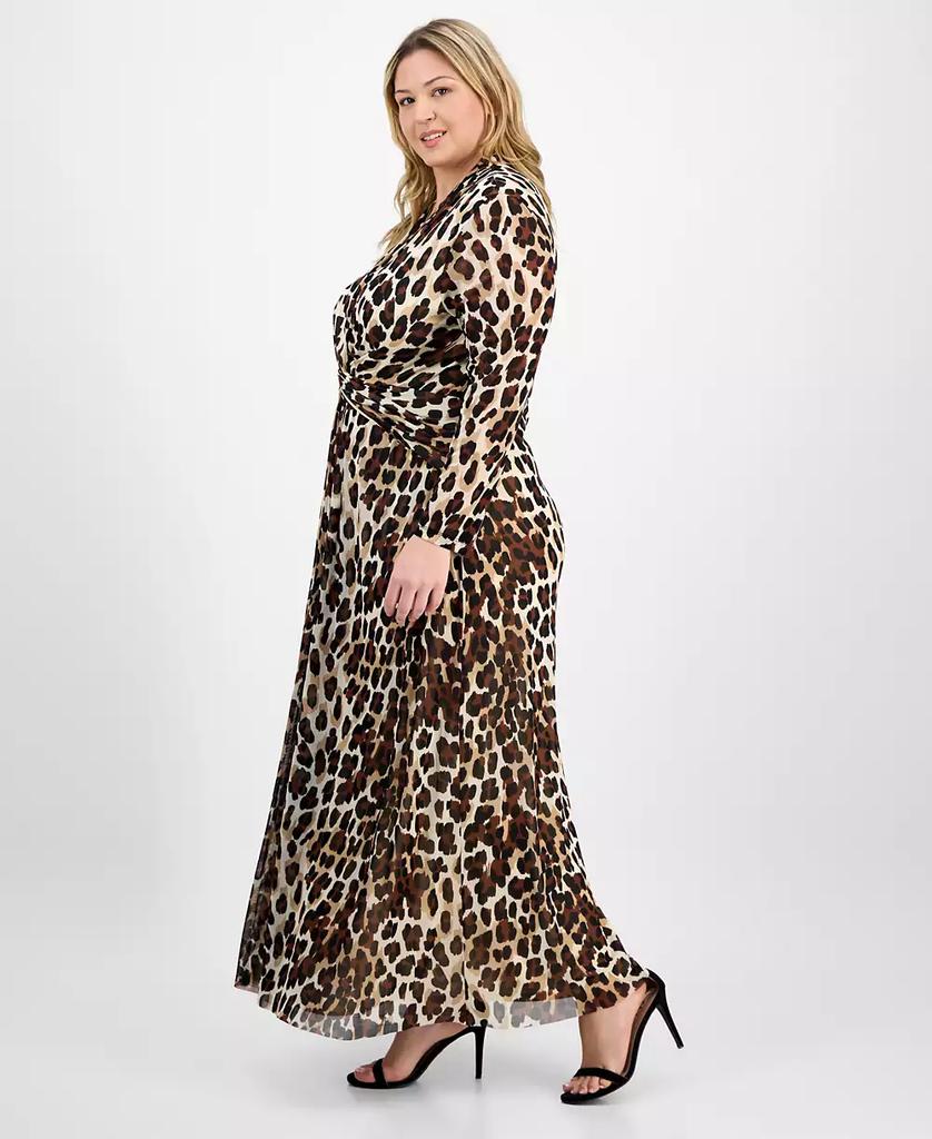 Anne Klein Plus Size Printed Mesh Long-Sleeve Maxi Dress