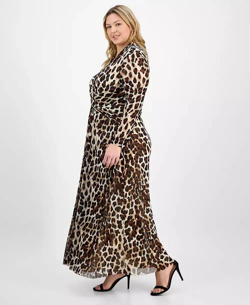 Anne Klein Plus Size Printed Mesh Long-Sleeve Maxi Dress 2