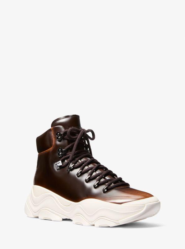 Michael Kors Atlas Burnished Leather Lace-Up Boot