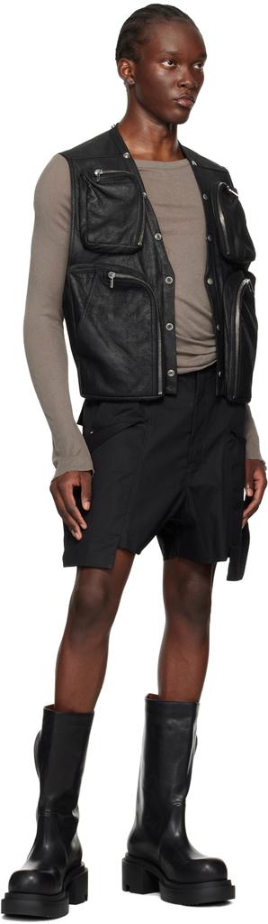 Rick Owens Black Porterville Leather Cargo Vest IT 46 S Coats BeyondStyle