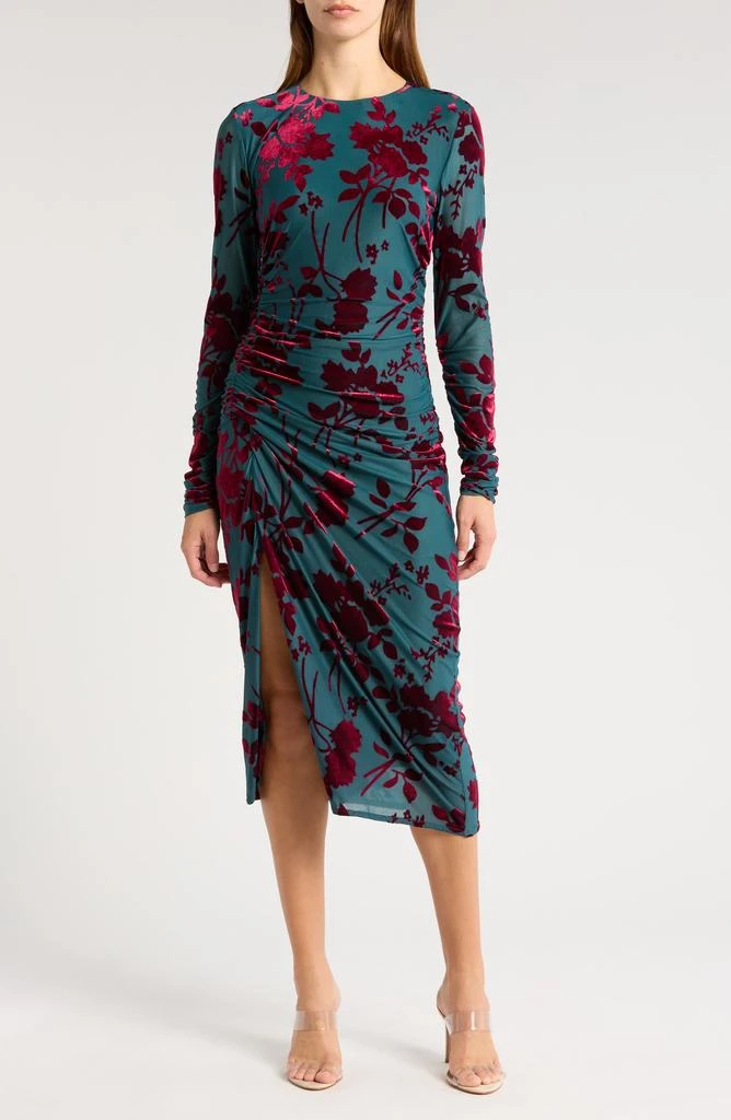Sam Edelman Floral Burnout Velvet Long Sleeve Midi Dress 1