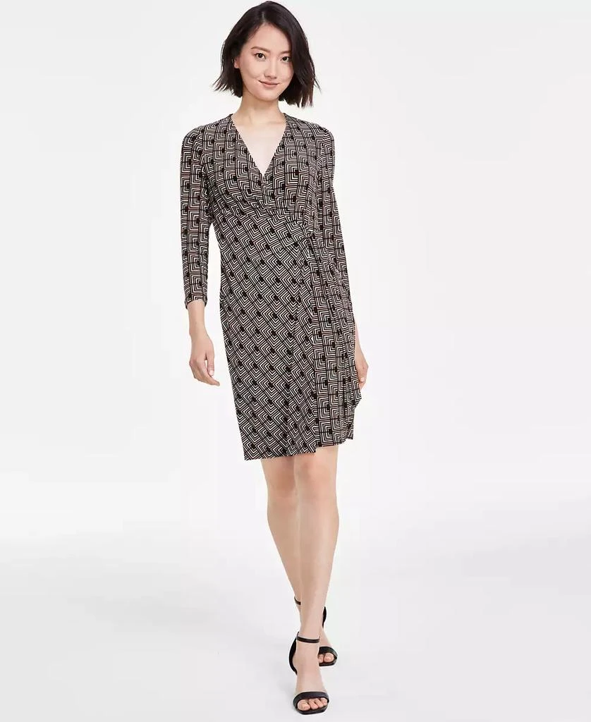 Anne Klein Petite Printed Faux-Wrap 3/4-Sleeve Dress 1