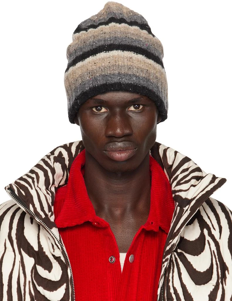 ERL Beige & Gray Wool Striped Beanie 1