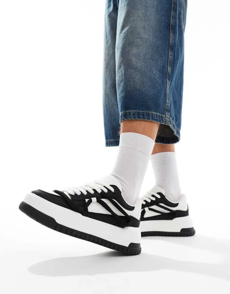 ASOS ASOS DESIGN chunky trainers in black and white with rope detail 3