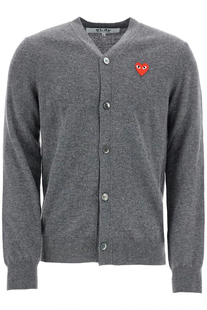 COMME DES GARCONS PLAY cardigan unisex in lana grigio con logo cuore 1