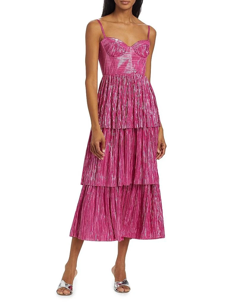 Sabina Musáyev Ascella Metallic Corset Tiered Midi Dress 6