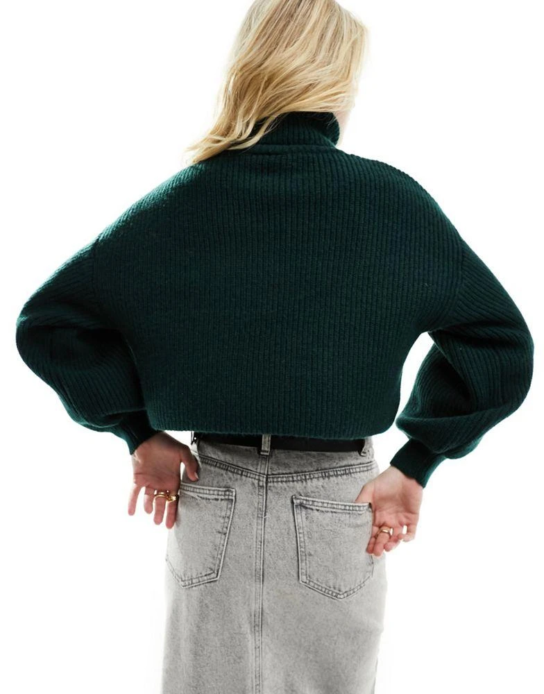 Monki Monki cropped turtleneck knitted jumper in dark green 4