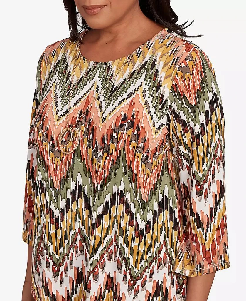 Alfred Dunner Women's Copper Canyon Ikat Chevron Top with Necklace 5