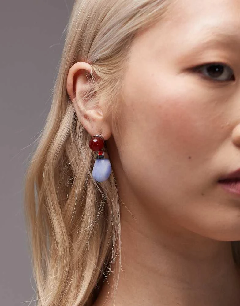Topshop Topshop Blaze stud earrings with drop design in red & blue 3