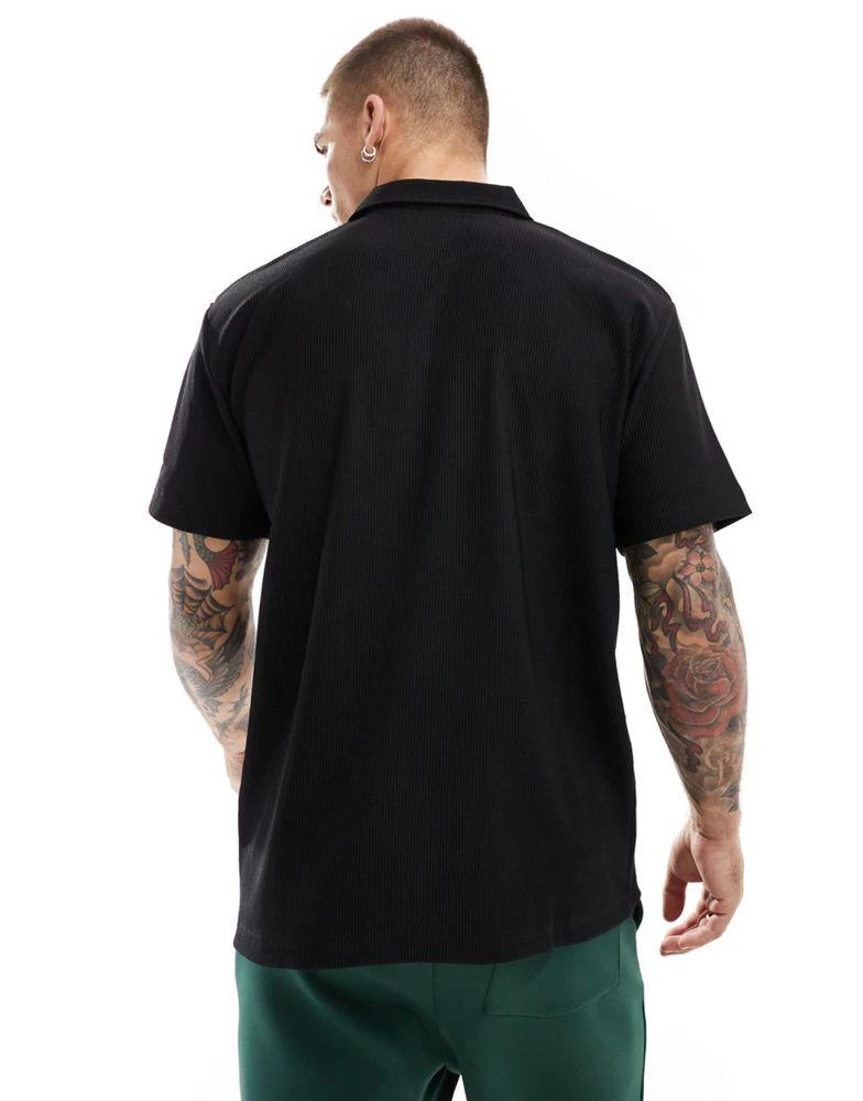 Selected Homme Selected Homme plisse half zip polo in black 4