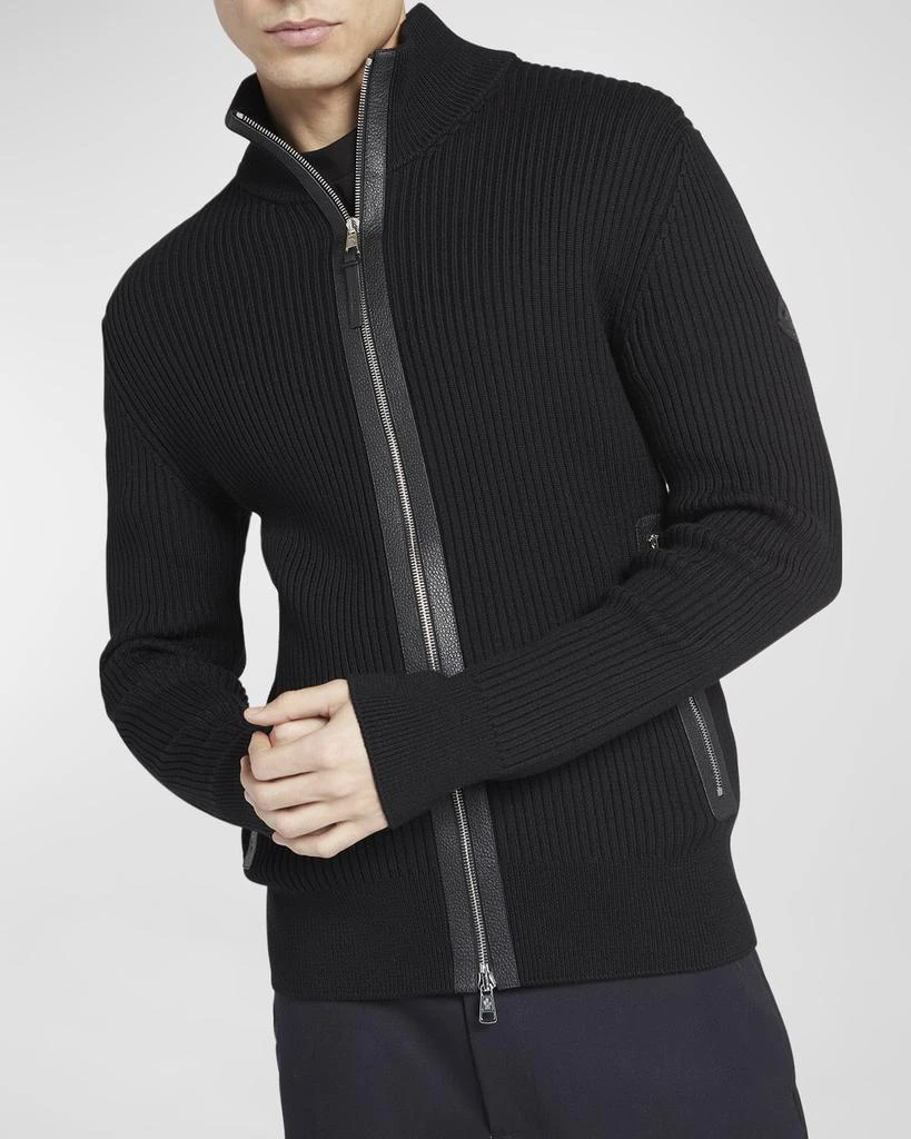 Moncler Men's Ribbed Cardigan with Leather Trim 6