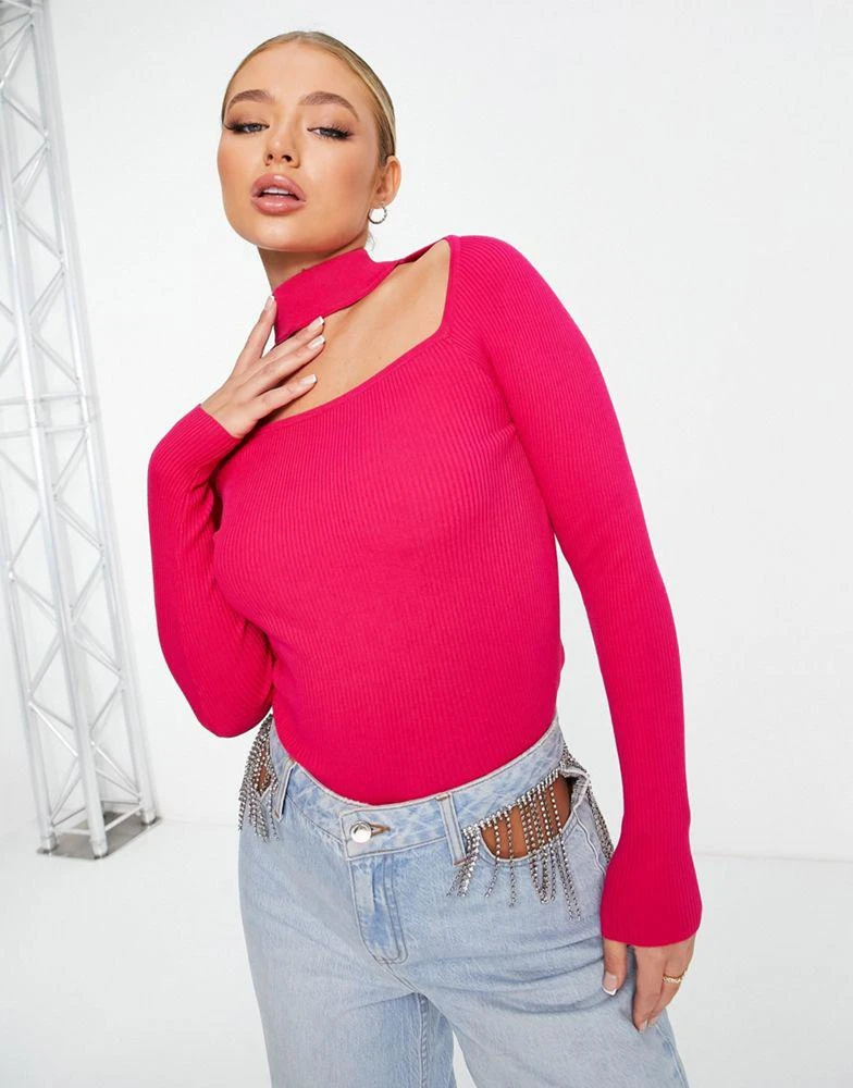 ASOS DESIGN ASOS DESIGN knitted top with cut out neck detail in pink 1