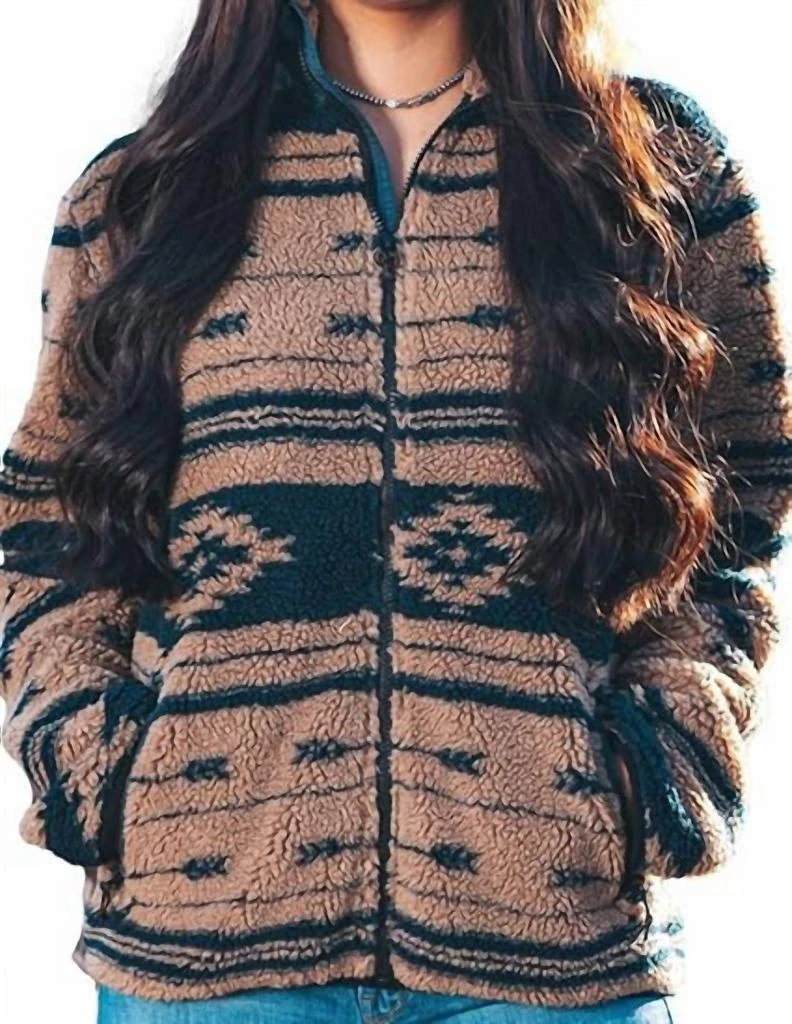 STS Ranchwear Women's Sequoia Fleece Jacket In Tan/navy 1