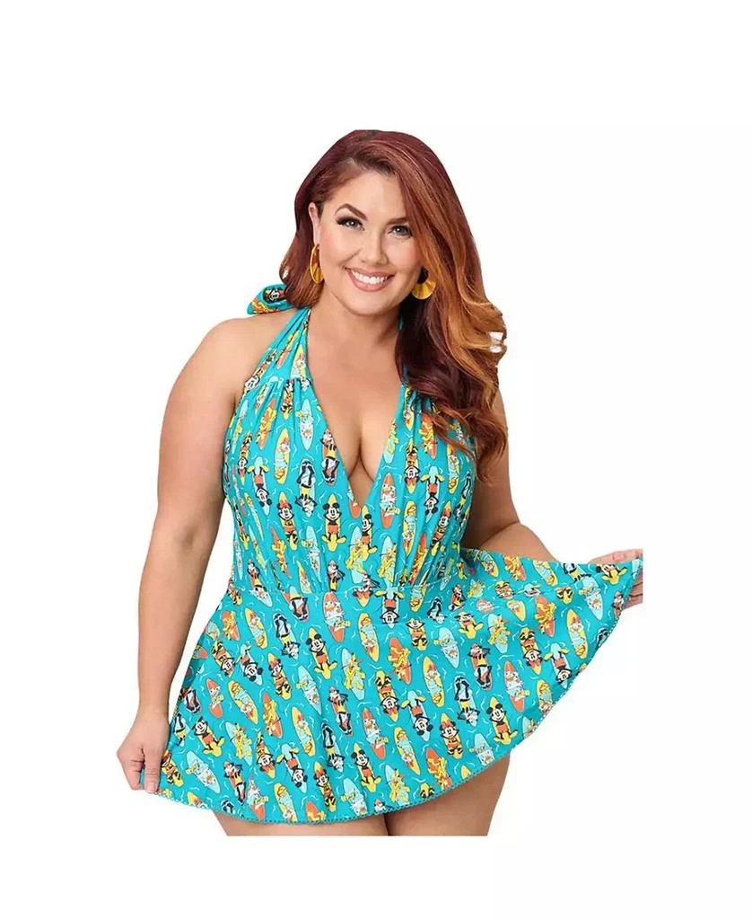 Unique Vintage Plus Size Plunge Halter Skirted Wendy One Piece Swimsuit