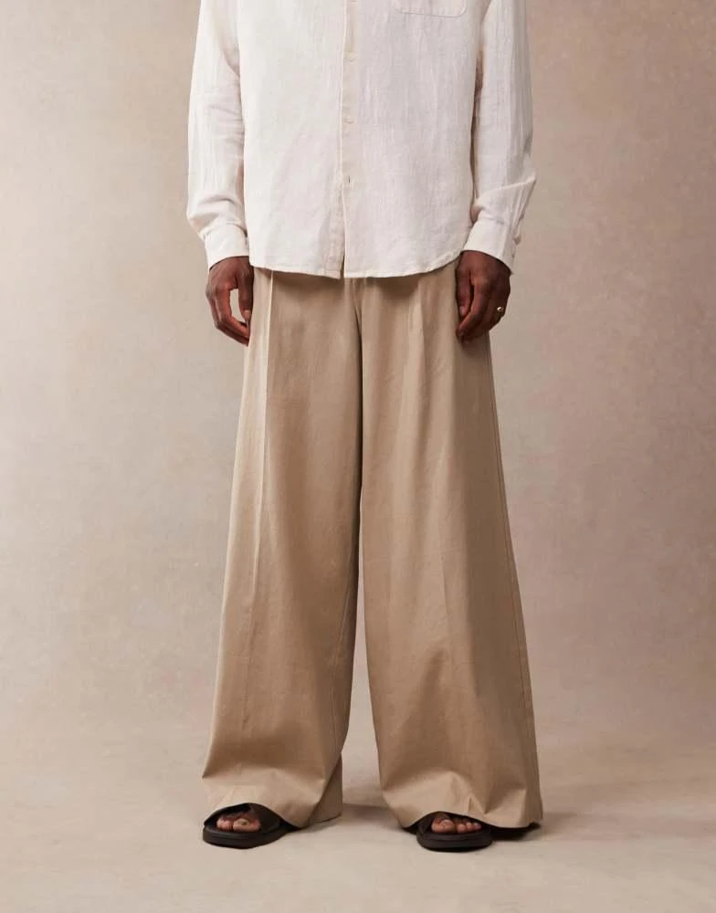 ASOS ASOS DESIGN smart extreme wide leg linen blend trousers with front pleat in dark stone 2