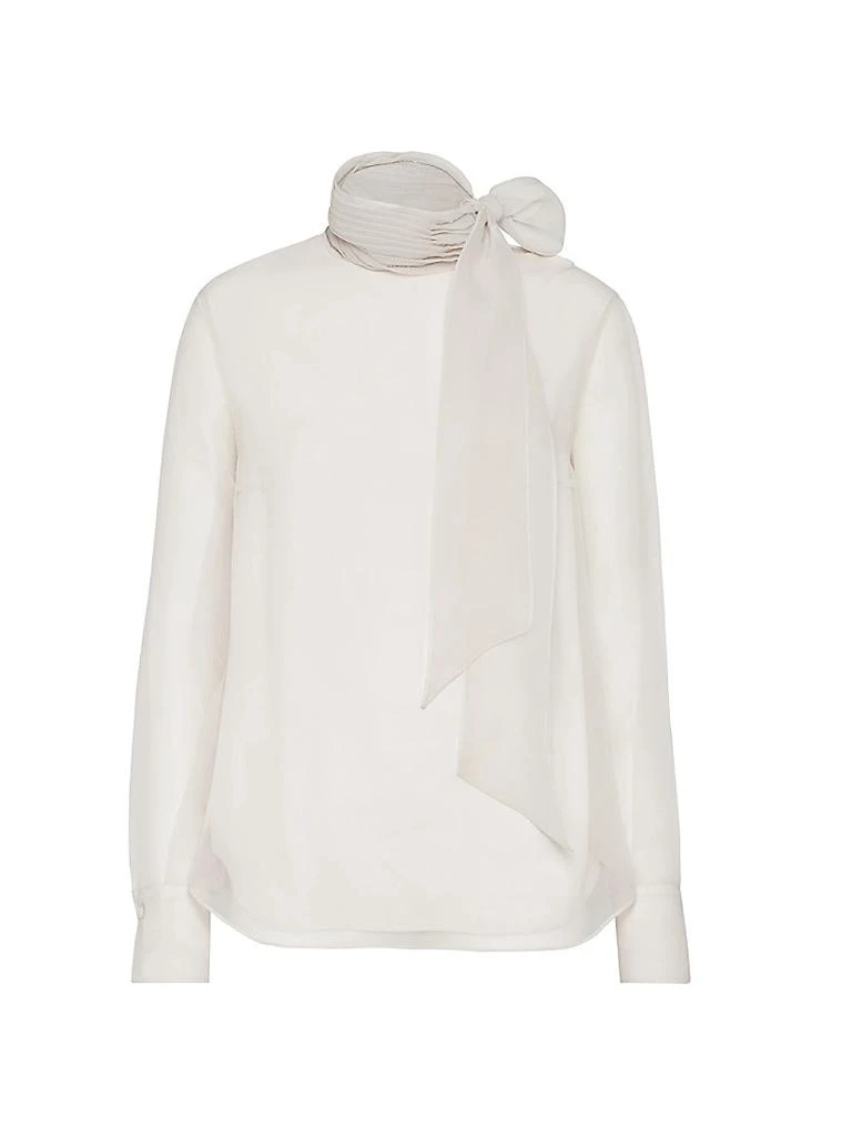 Brunello Cucinelli Crispy Silk Pussybow Blouse with Monili 1