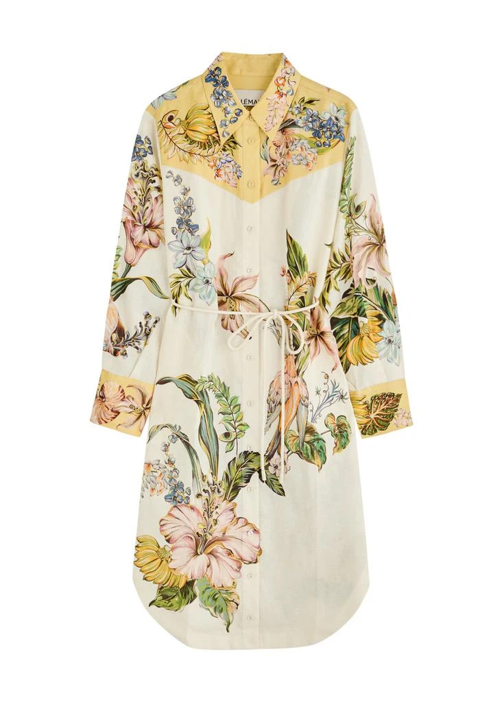 ALEMAIS Oleander printed flax midi shirt dress 1