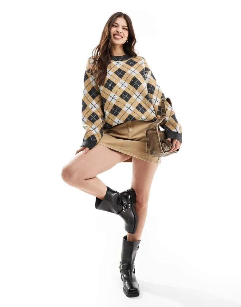 ASOS ASOS DESIGN fluffy boxy jumper in argyle knit 3